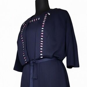 Vintage 50s Day Dress Blue Dress with Matching Bolero Jacket Set Medium Mod